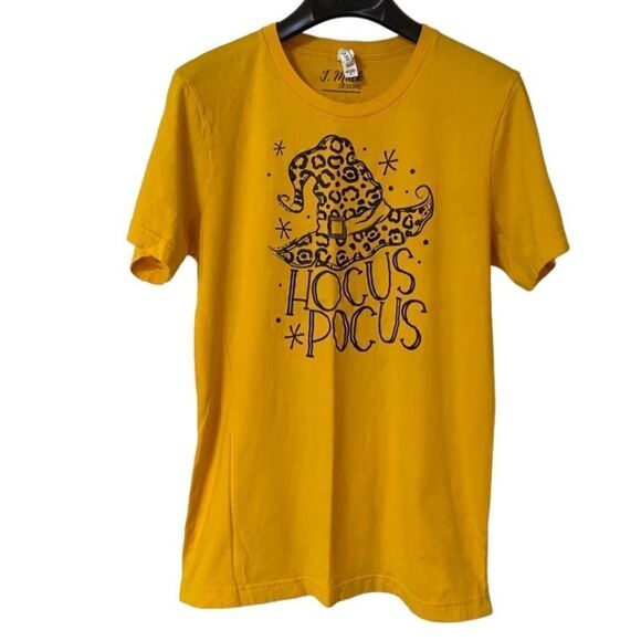 J.Mack Bella Canvas Women’s Yellow Hocus Pocus Witch Hat Graphic Shirt Sz M - Picture 1 of 9